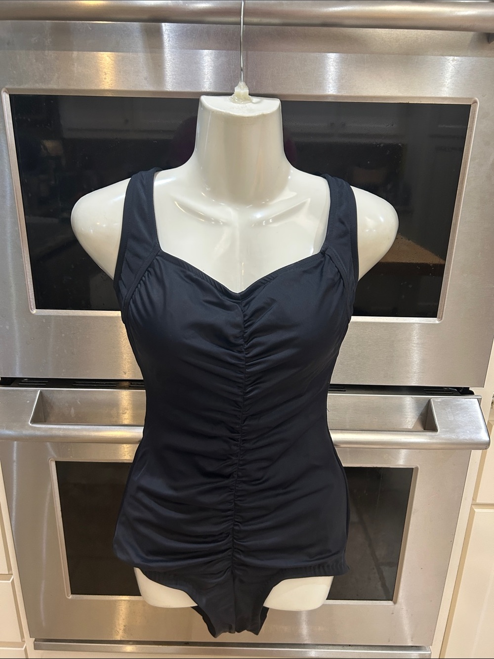 Classic Black Ruched One-Piece Swimsuit with Supportive Straps